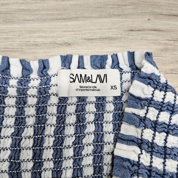 SAM & LAVI Womens Blue White Stripe Smocked Mini Skirt XS - Picture 4 of 6